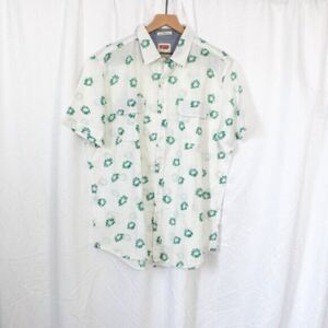 Levi’s Men's White and Green Floral Short Sleeve Casual Button Down Shirt XL